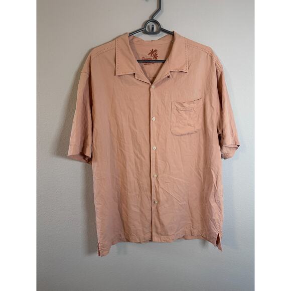 Tommy Bahama Large Short Sleeve 100% Silk Shirt Men's Color: Coral - Picture 1 of 5